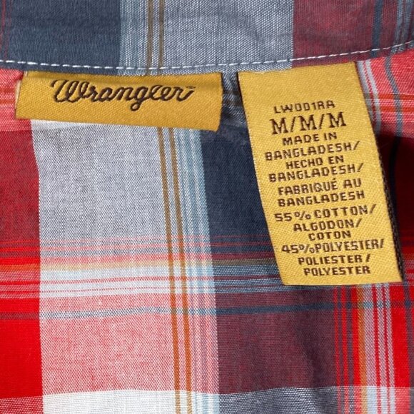 Wrangler Mens Shirt Medium Long Sleeve Western Button Up Pearl Snap Red Plaid - Picture 3 of 10